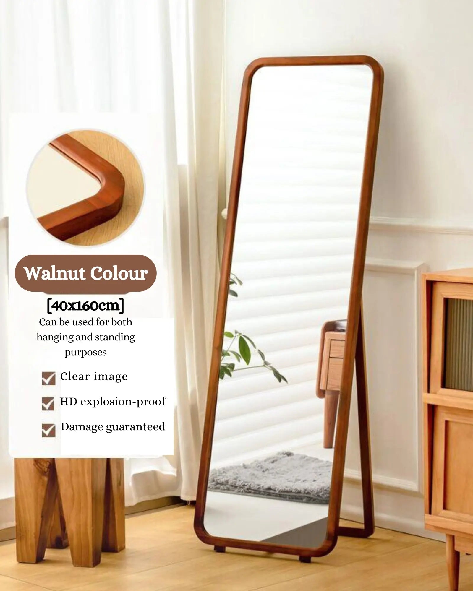 Solid Wood Frame Full Length Mirror Full View - Mirror Shop